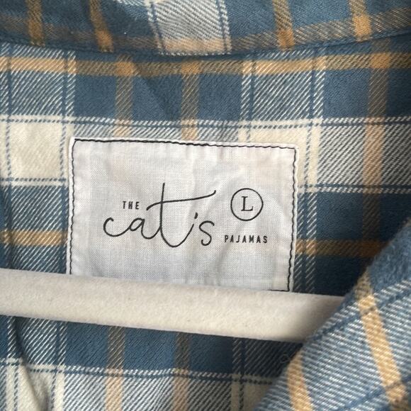 The Cat's Pajamas plaid cotton flannel long sleeve pajama sleep shirt sz L - Picture 5 of 6